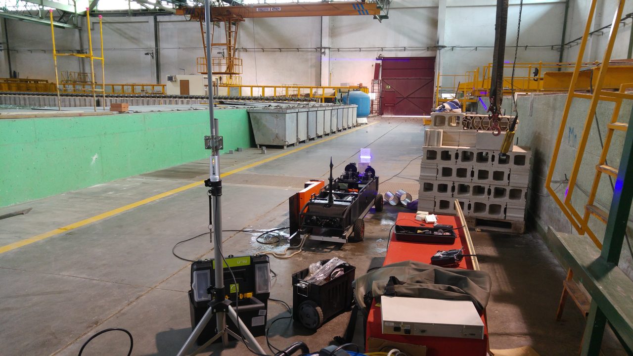 Indoor testing facility — control station and equipment setup.